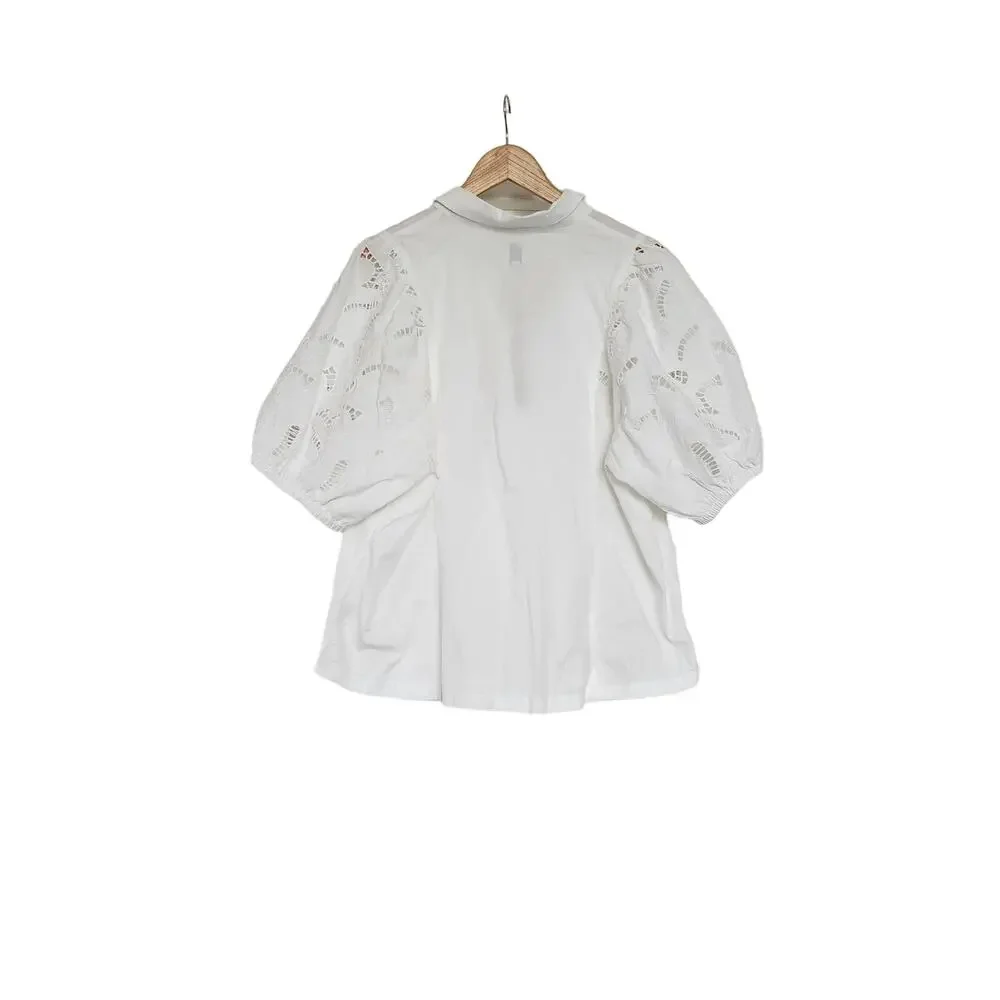 Nic+Zoe Eyelit Sleeves White Button Front Blouse Size 1X NWT - Picture 4 of 11